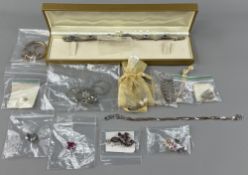 Jewellery: two pairs of 9ct gold earrings, and other odd earrings totalling 3.1g; two silver bracele