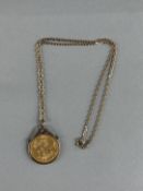 Coins: an 1887 Queen Victoria full gold sovereign, circulated, in a 9ct gold mount upon a 40cm gold 