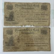 Banknotes: Plymouth Dock Bank for Thomas Clinton Shells & Henry Incledon Johns, £1 notes (2) ser