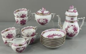 A Herend tea service, modern, painted in the Purple Indian Basket pattern, with flowering branches i