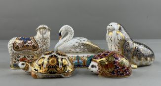 Ceramics: Royal Crown Derby; a group of five paperweights, to include a swan, date code for 1999, 13