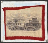 Silk Scarves: Crystal Palace Exhibition 1851, silk scarf, red border surrounding a silk print of the