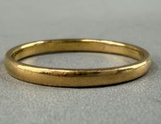 Jewellery: Hallmarked 22ct gold plain 2mm band, Birmingham, ring size P, 2.1g.