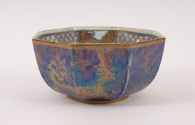 A Wedgwood lustre bowl designed by Daisy Makeig-Jones, c.1920, the octagonal form decorated with gil