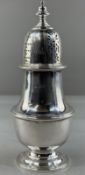 Silver: a sugar caster of baluster form by Atkin Brothers, Sheffield 1927, alternating plain and fol