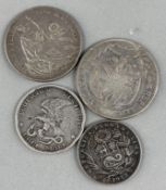 Coins: Silver Peruvian coins 1 Sol and ½ Sol, a Mexican 8 Reales, German Empire Prussia 3 Mark coin 