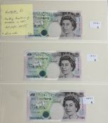 Banknotes: Bank of England Graham Kentfield, £5 notes (3) serial numbers HK97 004339, HK97 179199, H