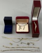 Jewellery: a 9ct yellow gold box chain necklace, 26cm; a bracelet, a broken necklace, a pair of earr