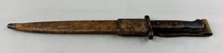 Militaria: a 1903 pattern Lee Enfield bayonet, sheath and frog, 30cm blade, frog and handle both num