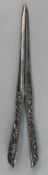 Silver: a set of early 20th century glove stretchers by Mappin & Webb, London 1922, the handles 
