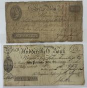 Banknotes: Leeds Bank for Fenton Scoll, other names obscure, serial number 1987, dated 1st July 1809