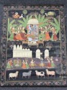 Asian Art: a Rajastan Pichwai painted silk temple hanging depicting Shrinathji flanked by acolytes, 