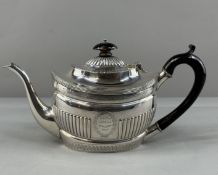 Silver: an early 19th century teapot, London 1802, with part fluted body and two bands of gadrooned 