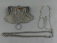 Silver: a graduated Albert pocket watch chain, Birmingham 1921, 39.5cm; a mesh finger purse, Birming
