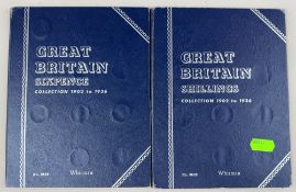 Coins: a British coin folder by the Whitman Publishing Company, near complete, containing shillings 