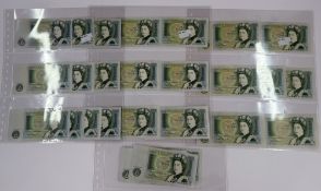 Banknotes: David Henry Fitzroy Somerset, £1 notes x 10 prefix CR55, CN12, CN12, DR58, DW31, CZ07, DU