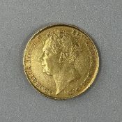 Coins: an 1823 George IV gold double sovereign coin, George IV facing left; GEORGIUS IIII D: G: BRIT