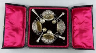 Silver: a boxed cruet set, the four salts hallmarked for London 1896, the spoons with various dates 
