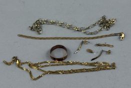 Jewellery: a 9ct rose gold wedding band, Birmingham 1905, UK size R: a 9ct gold open link necklace, 