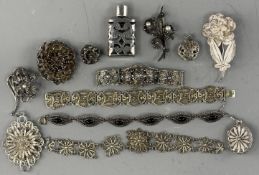 Silver Jewellery: a group of assorted white metal and silver filigree jewellery, consisting of locke