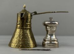 Metalware: a silver cased pepper grinder by Roberts & Dore, Sheffield 2001, 10cm; a Sampson Mord