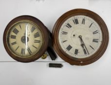 A late Victorian Postman's alarm wall clock, with a 10 inch painted dial with black Roman numerals,,