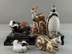 Ceramics: Royal Crown Derby; a group of five paperweights, to include a contented cat, 11cm, date co