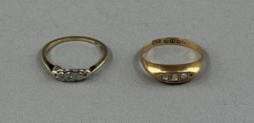 Jewellery: an 18ct yellow gold navette shaped ring set with four (ex five) graduated rose cut diamon