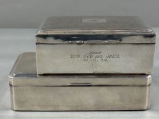 Silver: a rectangular cigarette box, Birmingham 1957, with canted corners and engine turned decorati