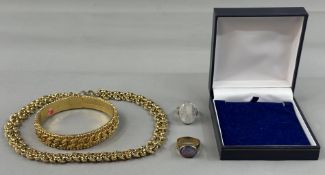 Jewellery: a Christian Dior double width gold plated chain necklace, 40cm; a silver ring set a large