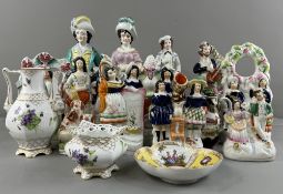 Ceramics: a Staffordshire figural group of a gentleman and his dog, 28cm, together with 12 further g