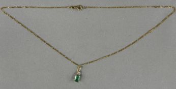 Jewellery: 9ct gold 16ins, hammered curb link chain with a pendant attached set with a brilliant cut