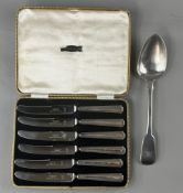 Silver: Art Deco style set of six fruit knives with silver handles, hallmarked Sheffield, plus a Hal