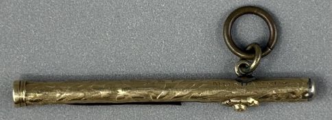 Objects Of Vertu: a yellow metal sliding toothpick by Sampson Mordan & Co, 5.1cm closed, 3.7g.