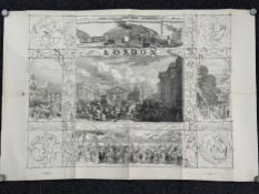 Posters: London Evening News supplement August 23, 1851, showing the city, Hyde Park, Kensington Gar