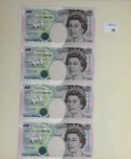 Banknotes: Bank of England, Graham Kentfield uncut sheet of four £5 notes issued in 1996, Prefix BH3
