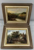 Artwork: Robert Burrows (1810-1883), Suffolk School; an oil on board of a couple on a bridge over a 