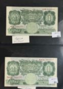 Banknotes: Bank of England, K O Peppiatt, £1, 60N 628501, R65A 305057, EF, L K O’Brien, £1 06A 00840