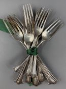 Silver: a set of ten Onslow pattern dessert forks by Barker Brothers Ltd, Birmingham 1939, each 15.5