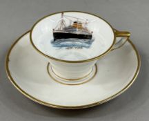 Maritime: a Volkstedt cup and saucer transfer printed with the image of a German two funnelled liner