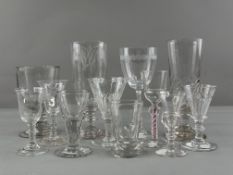 Twelve drinking glasses, most 19th century, including a good Scottish dram glass in the shape of a t