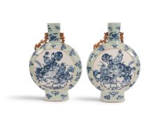A large pair of Chinese moonflask vases (bianhu), late Qing dynasty, the pilgrim flask forms painted