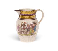 A Staffordshire Napoleonic commemorative pearlware jug, c.1803, printed in puce and decorated in col