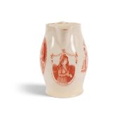 A large creamware commemorative jug, c.1809, printed in red with a portrait of Mary Anne Clarke veil