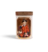 A large pearlware storage jar, mid 19th century, painted with a portrait of a Chelsea pensioner sipp