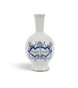 A large Delft or faïence apothecary bottle, 18th century, the globular body rising from a spreading 