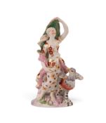 A Bow figure of Air, c.1760, from the Elements series, modelled as a girl holding a billowing robe o