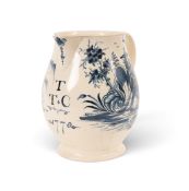 A large creamware marriage jug, dated 1778, probably Yorkshire, elaborately painted in blue with Chi