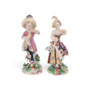 A pair of Bow figures of the New Dancers, c.1758-60, each standing with one leg extended forward, wi