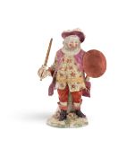 A Derby theatrical figure of James Quinn as Falstaff, c.1765, the corpulent actor wearing a floral w